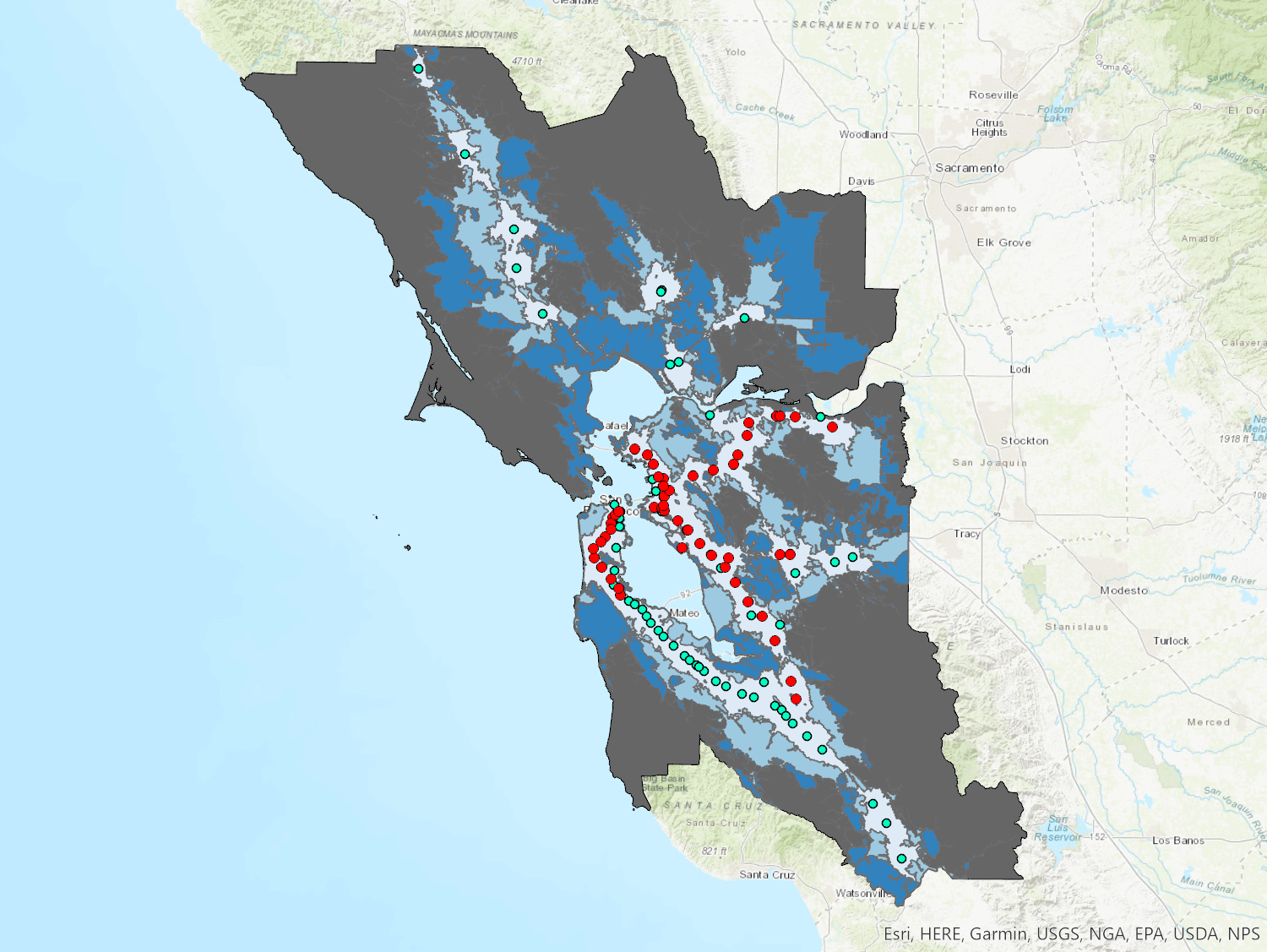 Driving Distance to Transit in the Bay Area